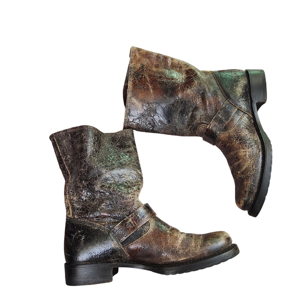 Frye Veronica short distressed brown leather Grunge moto harness boots L 8.5 - Picture 13 of 14